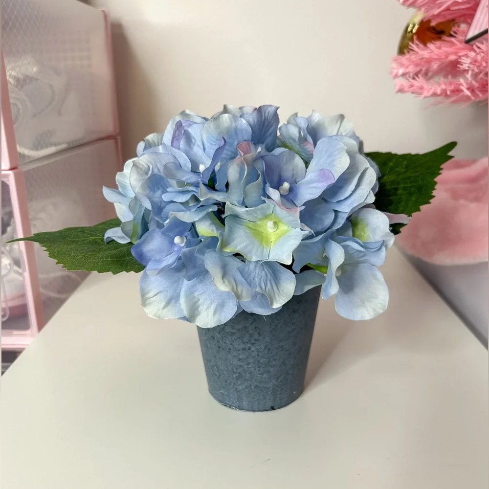 Blue Hydrangea Faux Floral Arrangement.